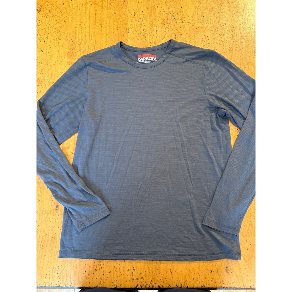 Karbon Merino Wool Blend Size M Mens Gray Long Sleeve Base Layer Shirt Read
